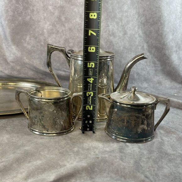 VINTAGE CONTINENTAL SILVER CO. Tea Set W/ TRAY cream Sugar 751 Ultraplate - Picture 8 of 12